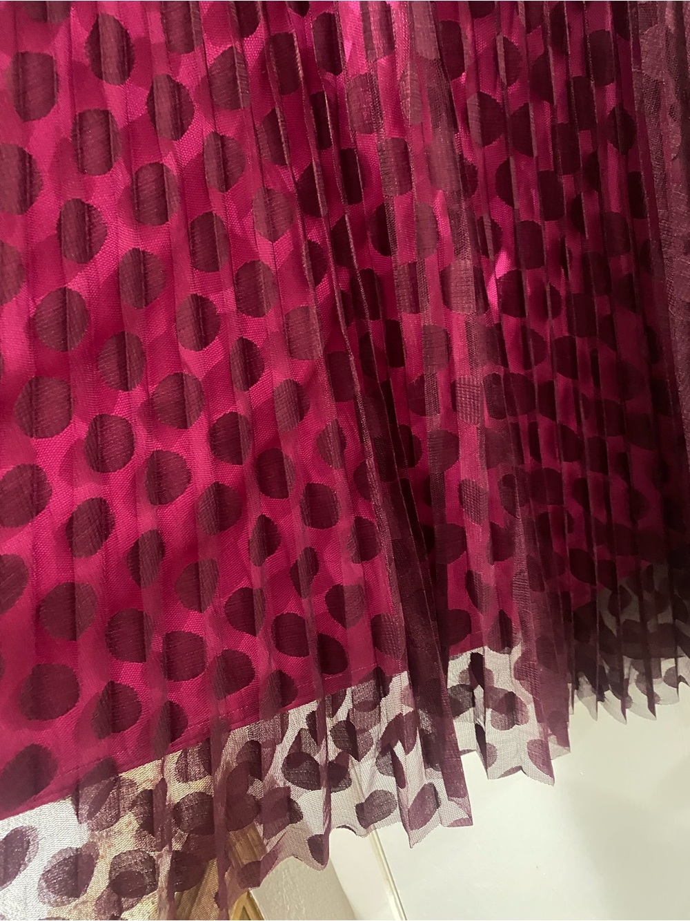 Anthropologie Phoebe pleated Burgundy Polka Dot Maxi Skirt - Picture 4 of 6